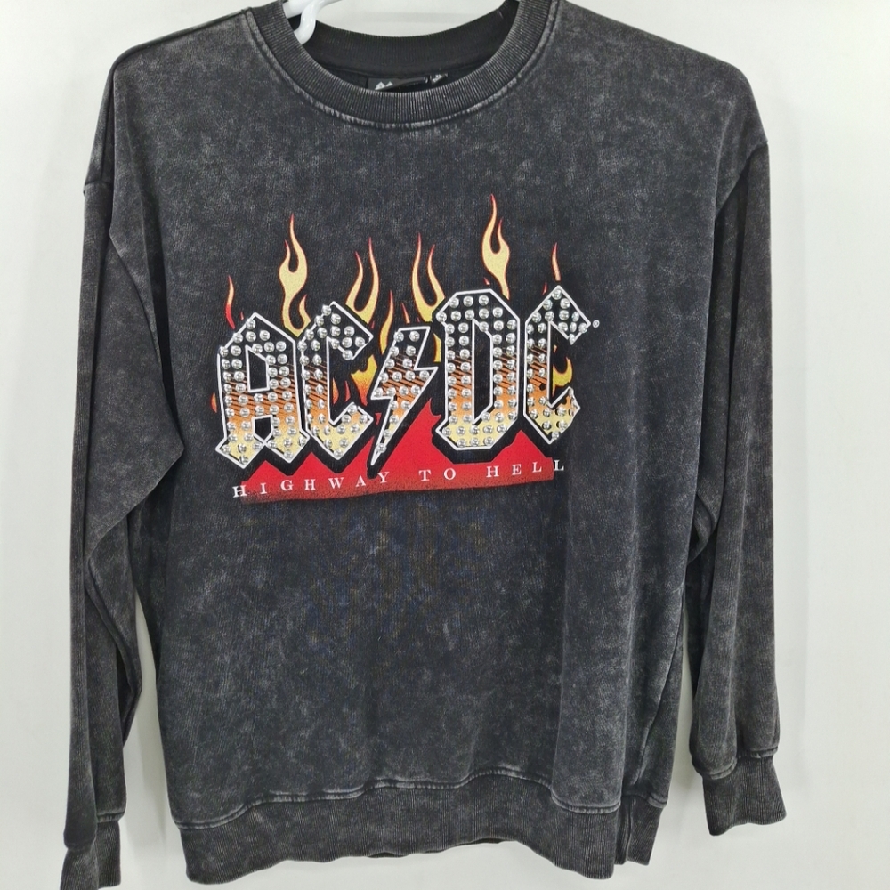 ACDC Gray Acid Washed Highway to Hell‎ Studded Sweatshirt XL